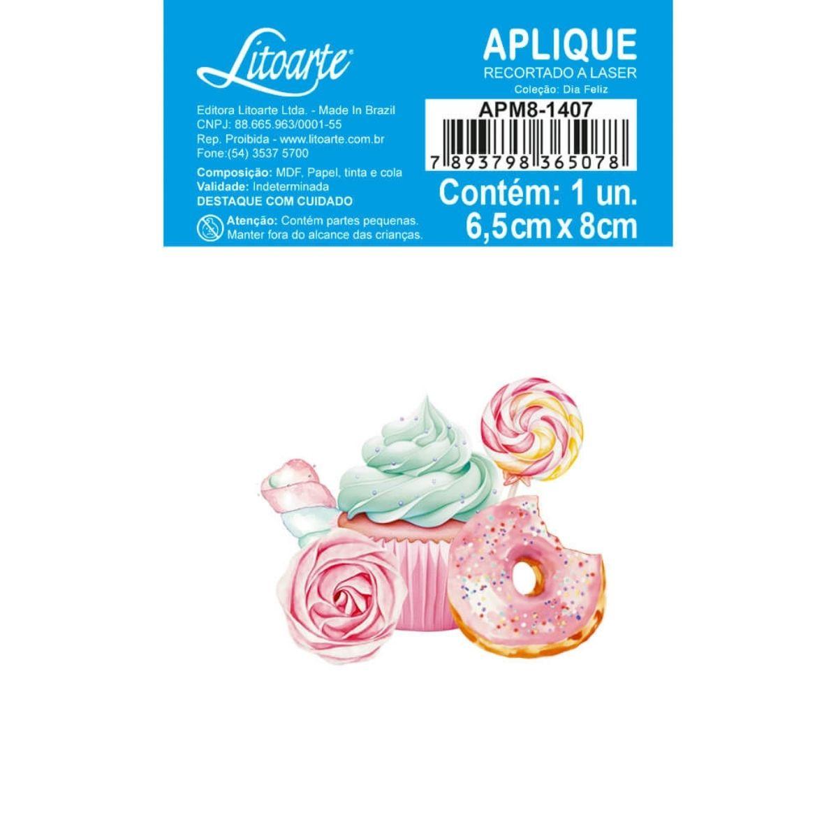 Aplique Litoarte APM8-1407 8cm Cupcakes e Donut - Palácio da Arte