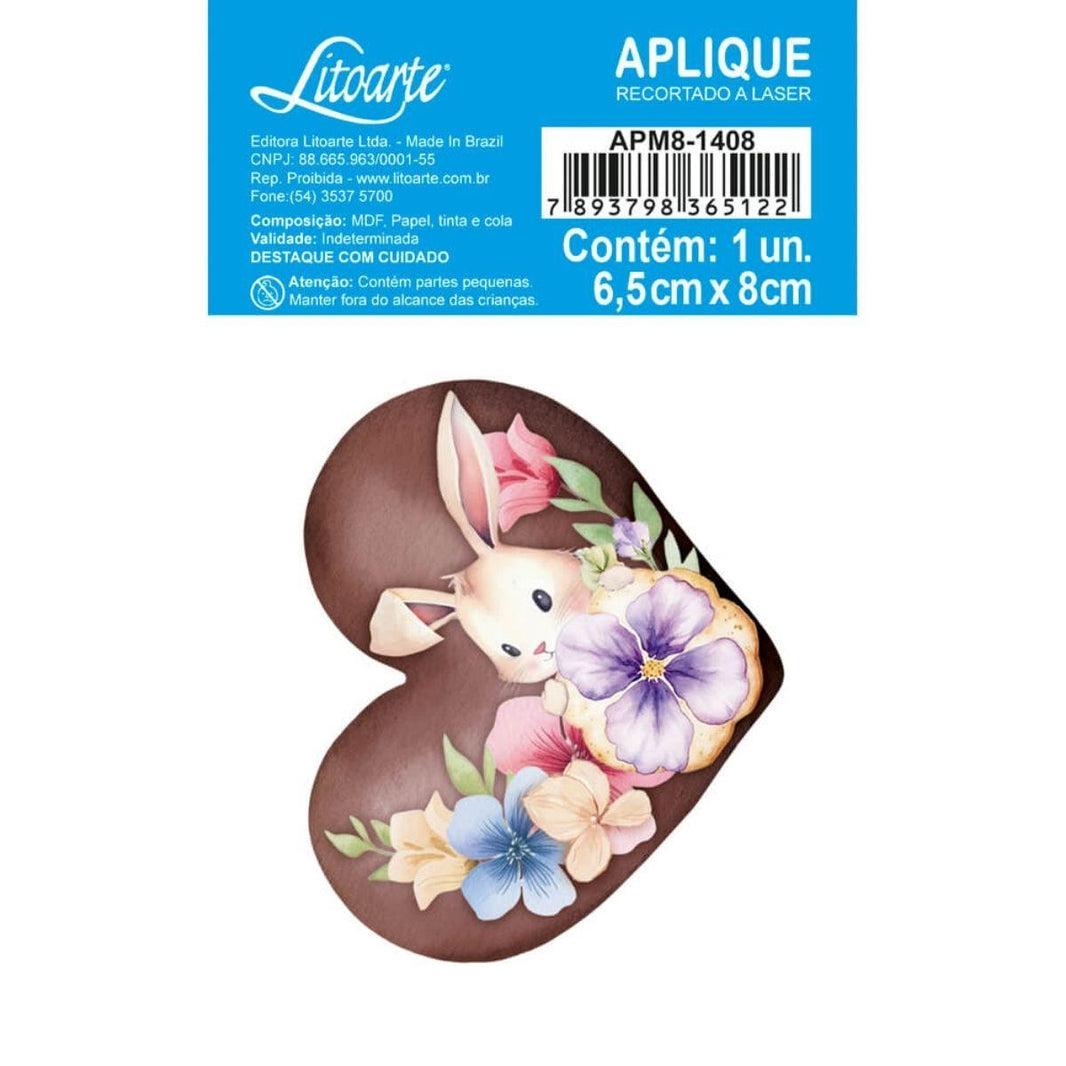 Aplique Litoarte APM8-1408 8cm Coração e Coelho - Palácio da Arte