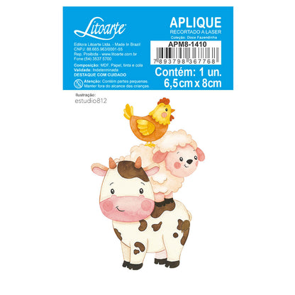 Aplique Litoarte APM8-1410 8cm Doce Fazendinha Vaca Ovelha e Galinha - Palácio da Arte