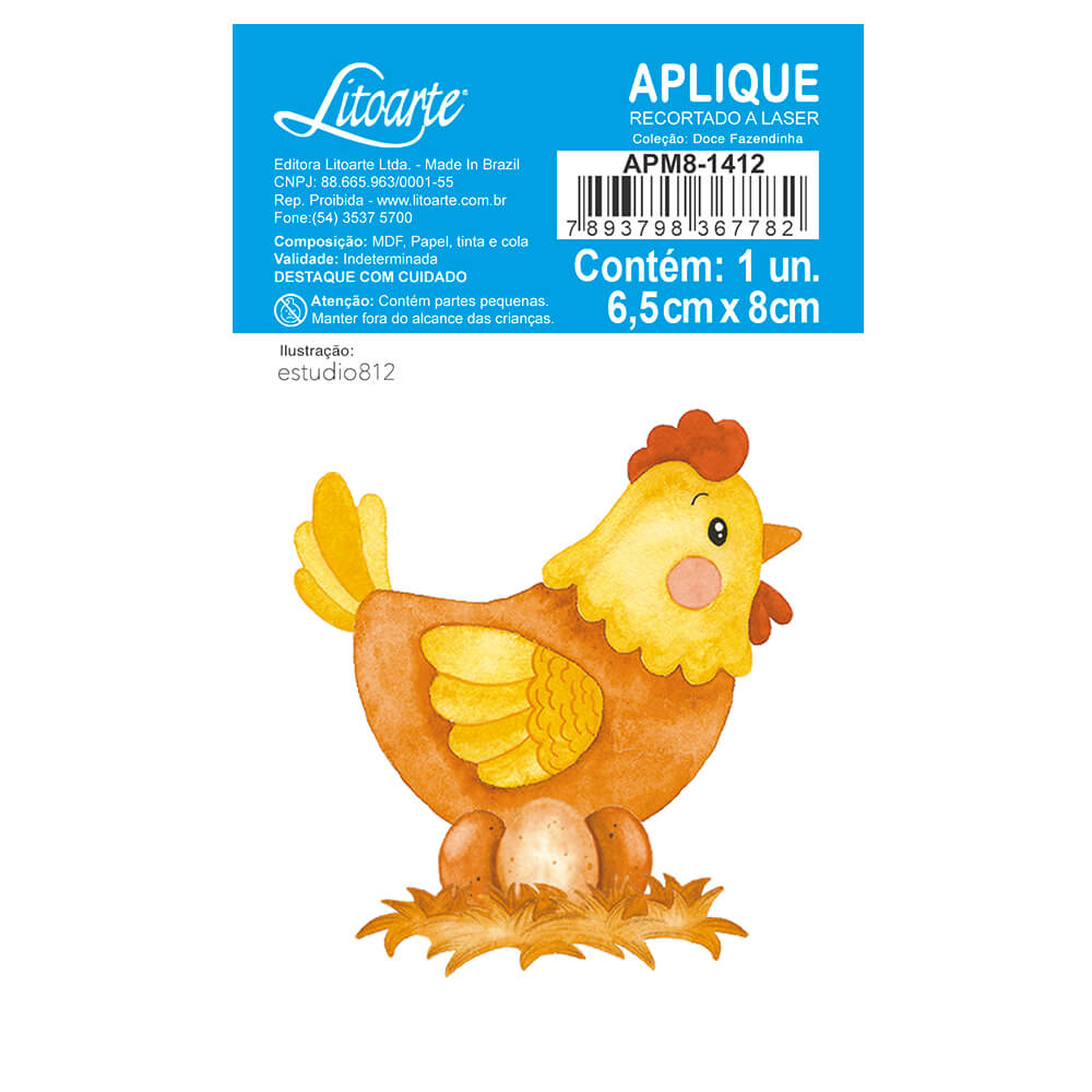 Aplique Litoarte APM8-1412 8cm Doce Fazendinha Galinha - Palácio da Arte