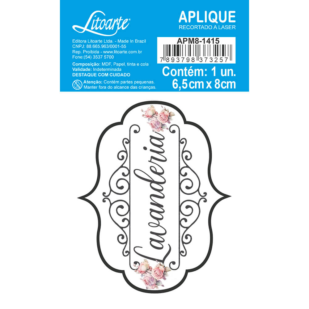 Aplique Litoarte APM8-1415 8cm Tag Lavanderia - Palácio da Arte