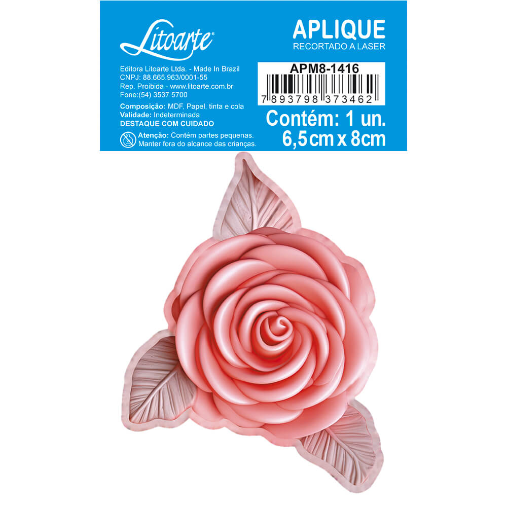 Aplique Litoarte APM8-1416 8cm Flores Rosa com Folhas 3D - Palácio da Arte
