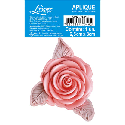 Aplique Litoarte APM8-1416 8cm Flores Rosa com Folhas 3D - Palácio da Arte