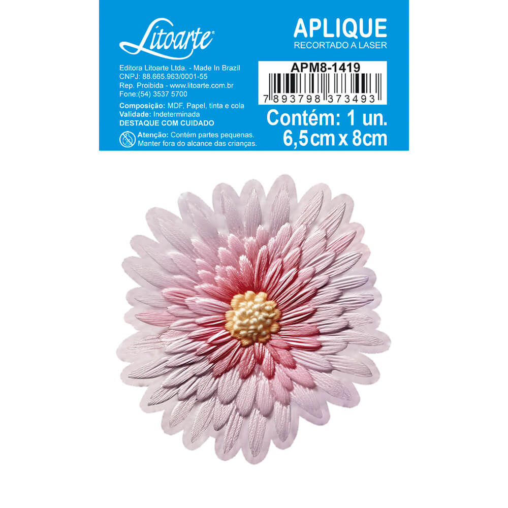 Aplique Litoarte APM8-1419 8cm Flor Bordada 3D - Palácio da Arte