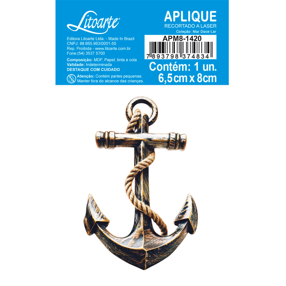 Aplique Litoarte APM8-1420 8cm Âncora Mar Doce Lar - Palácio da Arte