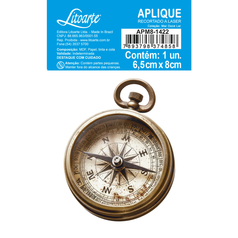 Aplique Litoarte APM8-1422 8cm Bússola Vintage Mar Doce Lar - Palácio da Arte
