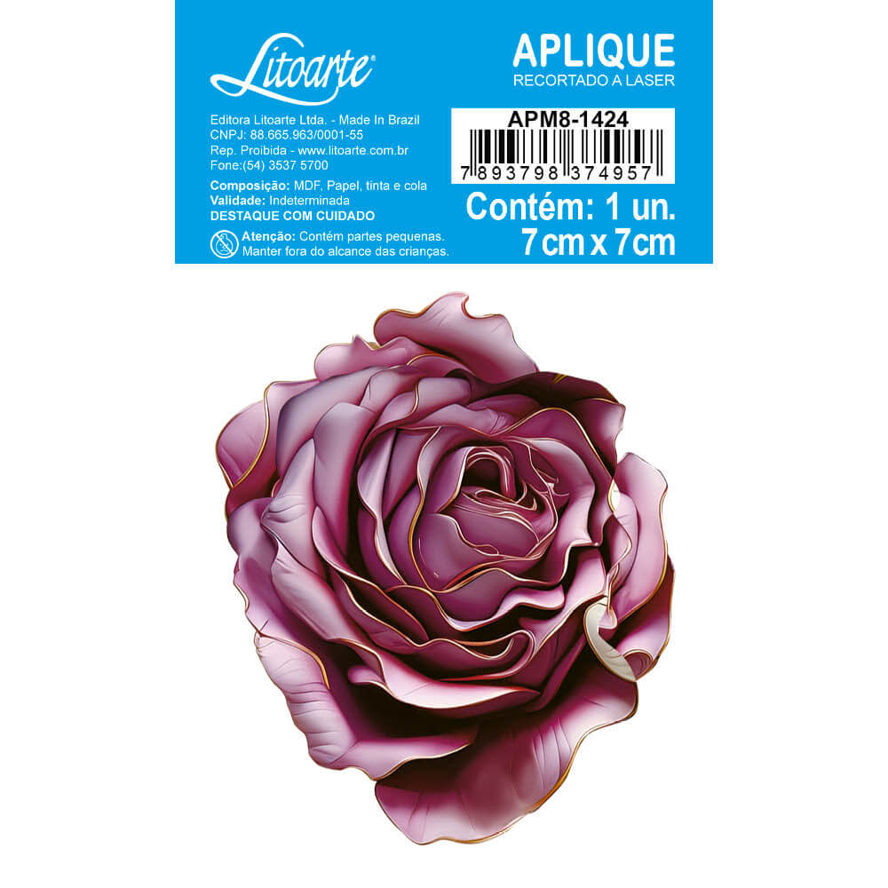 Aplique Litoarte APM8-1424 8cm Flor Rosa Floral 3D - Palácio da Arte