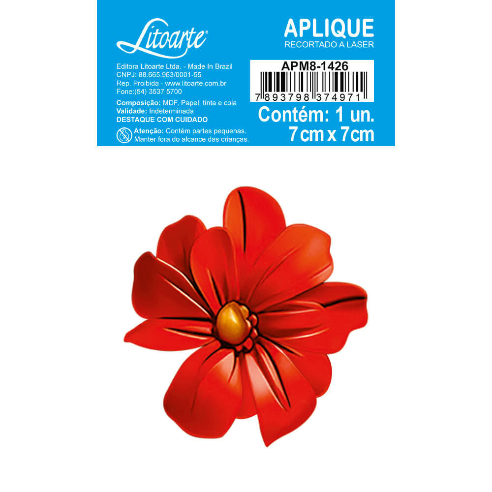 Aplique Litoarte APM8-1426 8cm Flor Vermelha Floral 3D - Palácio da Arte