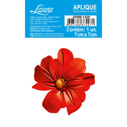 Aplique Litoarte APM8-1426 8cm Flor Vermelha Floral 3D - Palácio da Arte