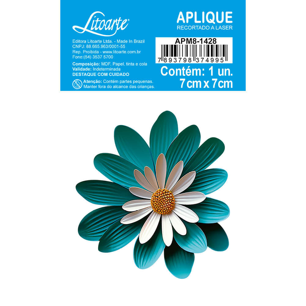 Aplique Litoarte APM8-1428 8cm Margarida Verde e Branca Floral 3D - Palácio da Arte