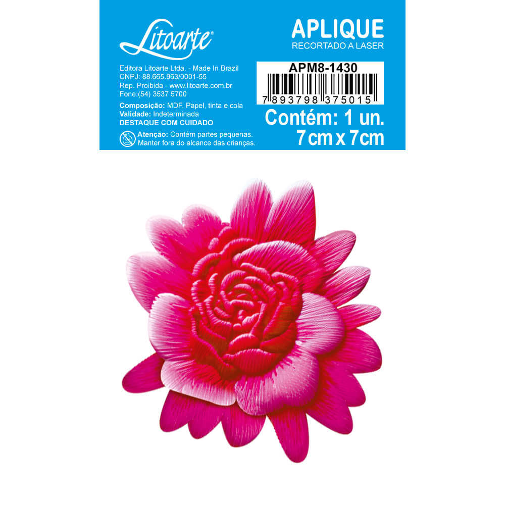 Aplique Litoarte APM8-1430 8cm Dália Rosa Bordada Floral 3D - Palácio da Arte