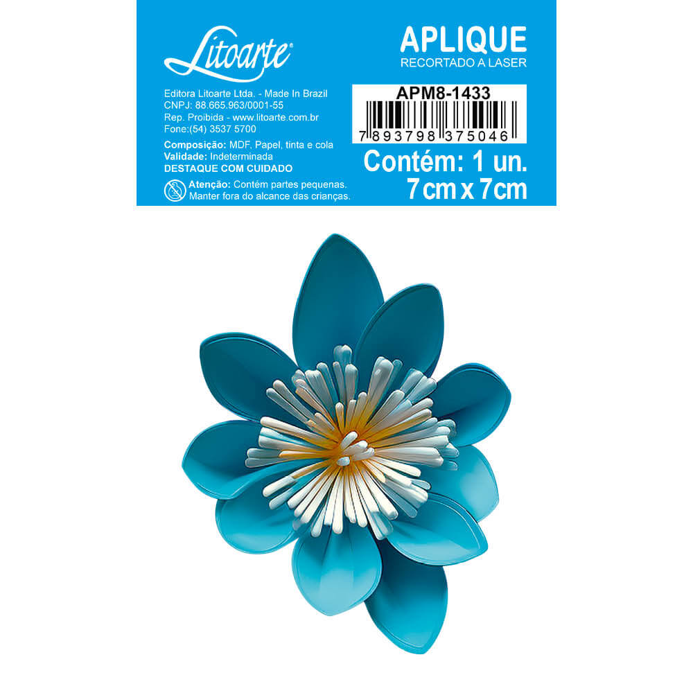 Aplique Litoarte APM8-1433 8cm Fenestraria Azul Floral 3D - Palácio da Arte