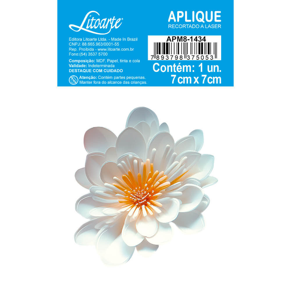 Aplique Litoarte APM8-1434 8cm Magnólia Estrelada Branca Floral 3D - Palácio da Arte