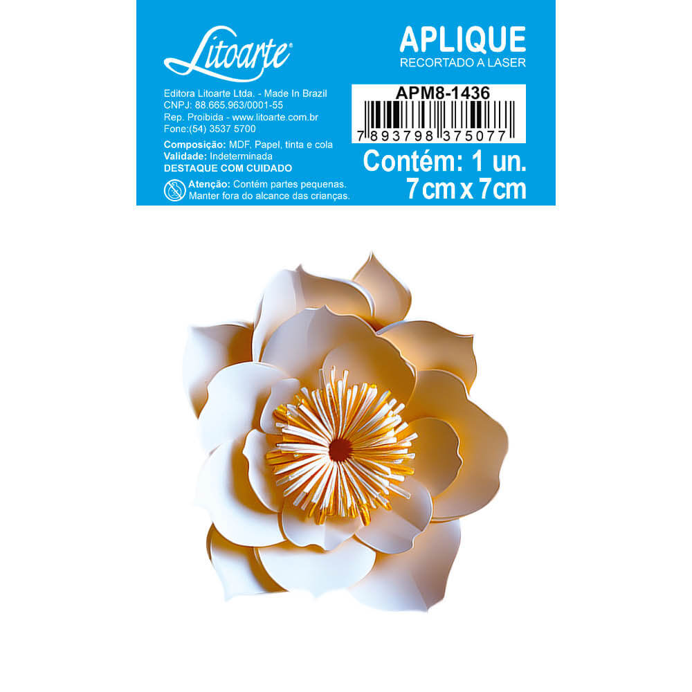 Aplique Litoarte APM8-1436 8cm Magnólia Branca Floral 3D - Palácio da Arte