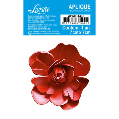 Aplique Litoarte APM8-1438 8cm Rosa Vermelha Floral 3D - Palácio da Arte