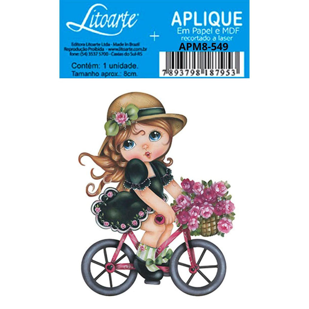 Aplique Litoarte APM8-549 8cm Menina Bicicleta - Palácio da Arte