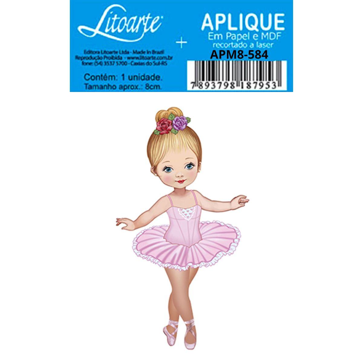 Aplique Litoarte APM8-584 8cm Bailarina de Vestido Rosa - Palácio da Arte