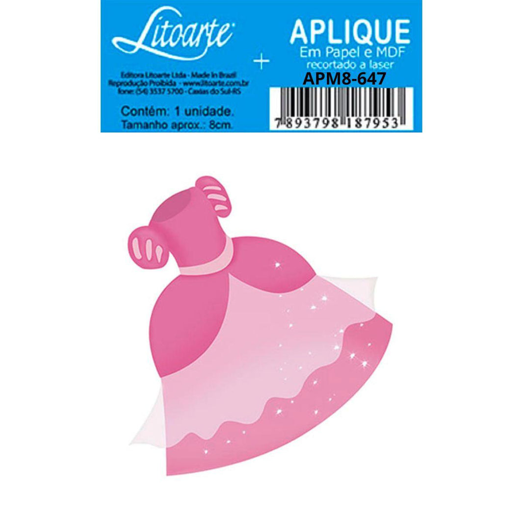 Aplique Litoarte APM8-647 8cm Vestido Rosa - Palácio da Arte