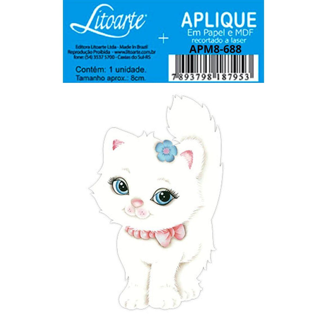 Aplique Litoarte APM8-688 8cm Gata Branca - Palácio da Arte
