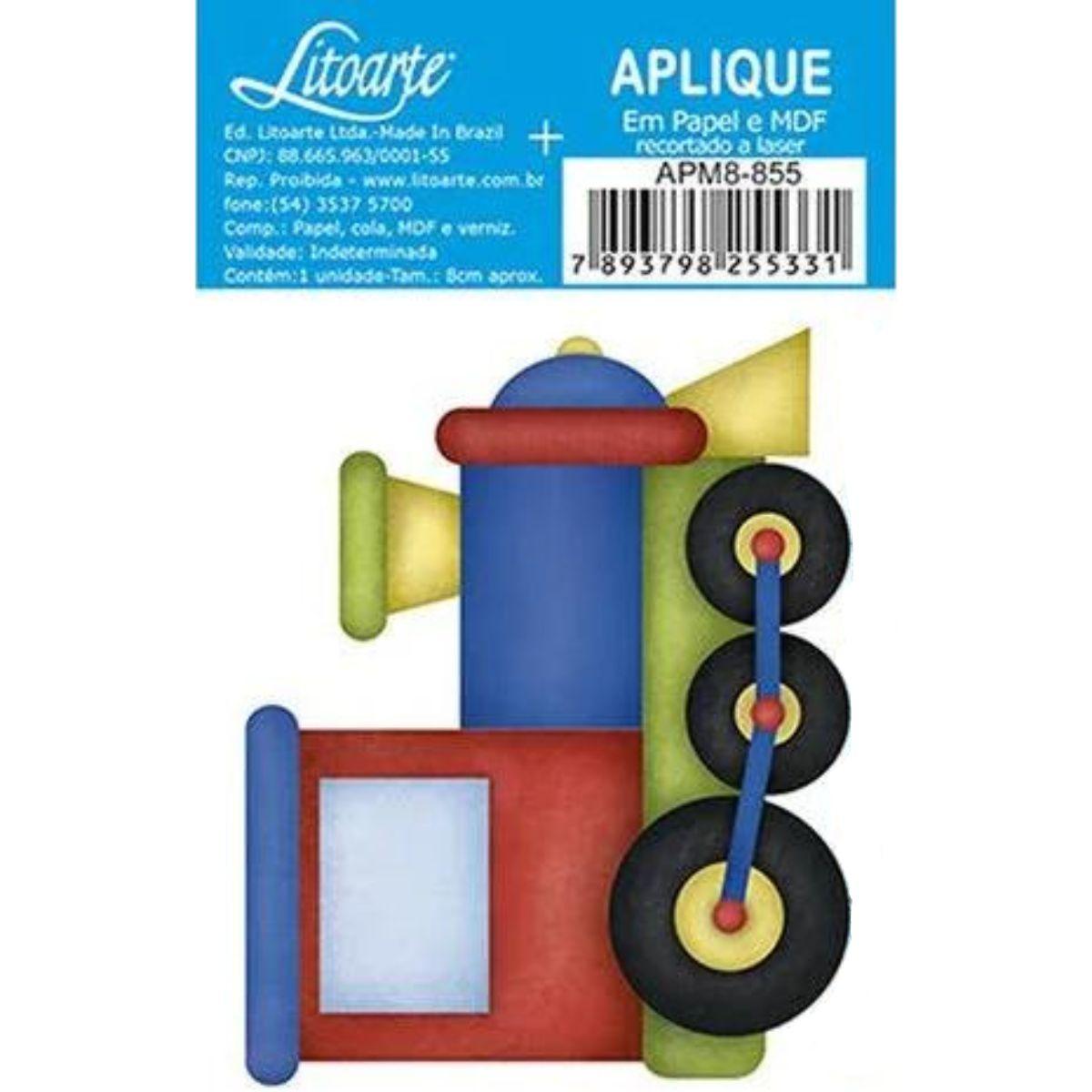 Aplique Litoarte APM8-855 8cm Trem Colorido - Palácio da Arte