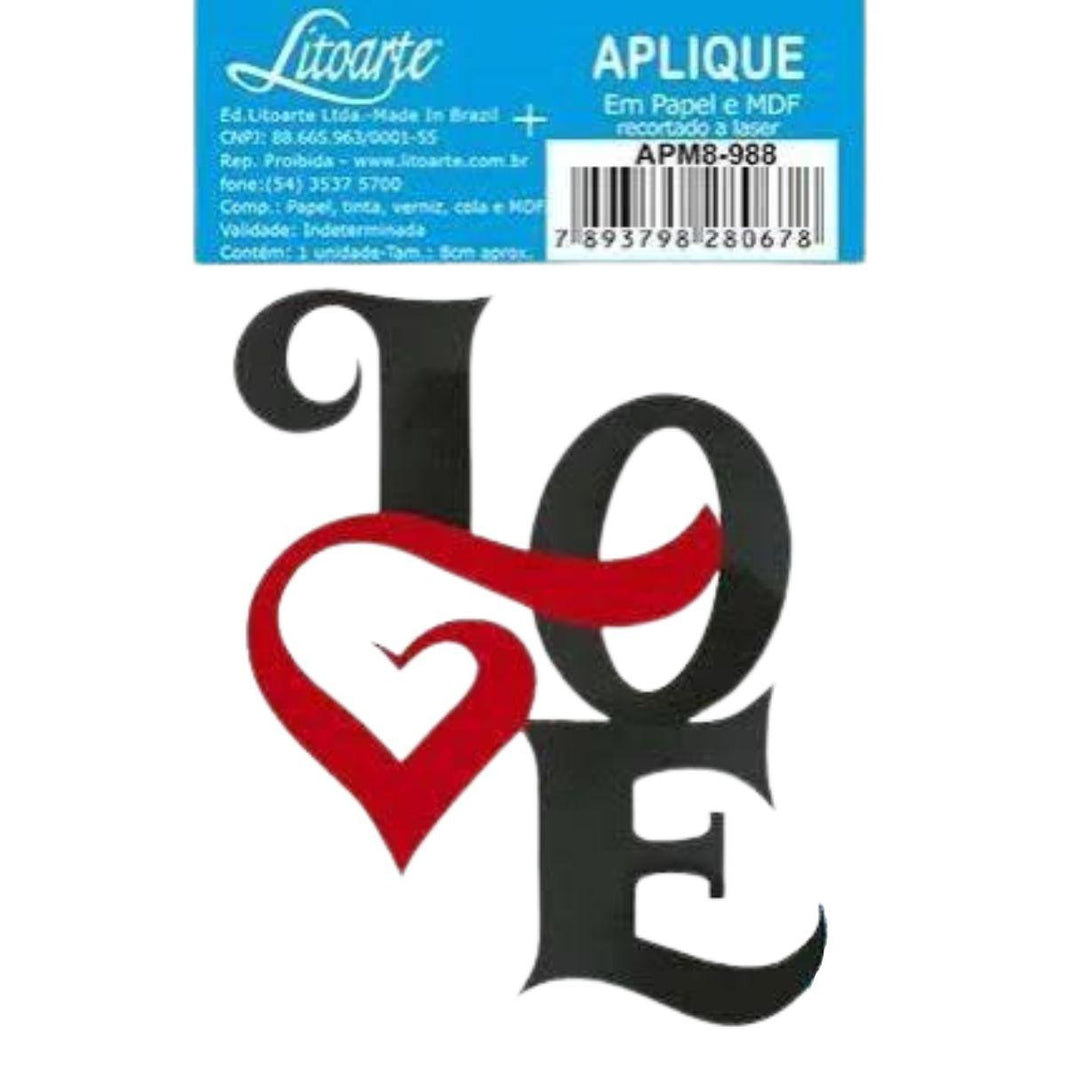 Aplique Litoarte APM8-988 8cm Love Preto Coração Vermelho - Palácio da Arte