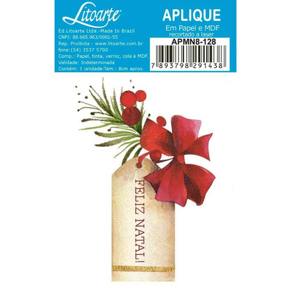 Aplique Litoarte APMN8-128 8cm Natal Tag Feliz Natal - Palácio da Arte