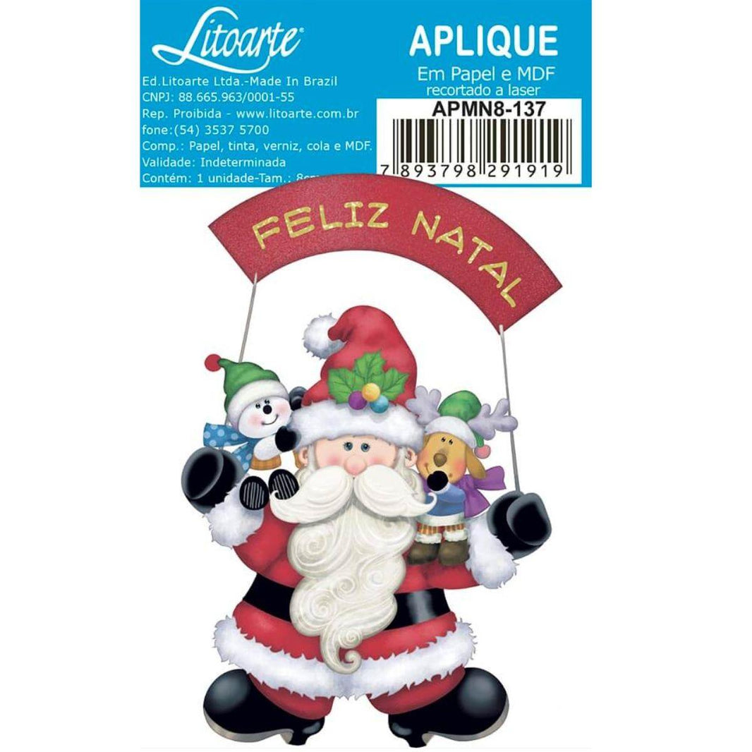 Aplique Litoarte APMN8-137 8cm Natal Papai Noel e Ajudantes - Palácio da Arte