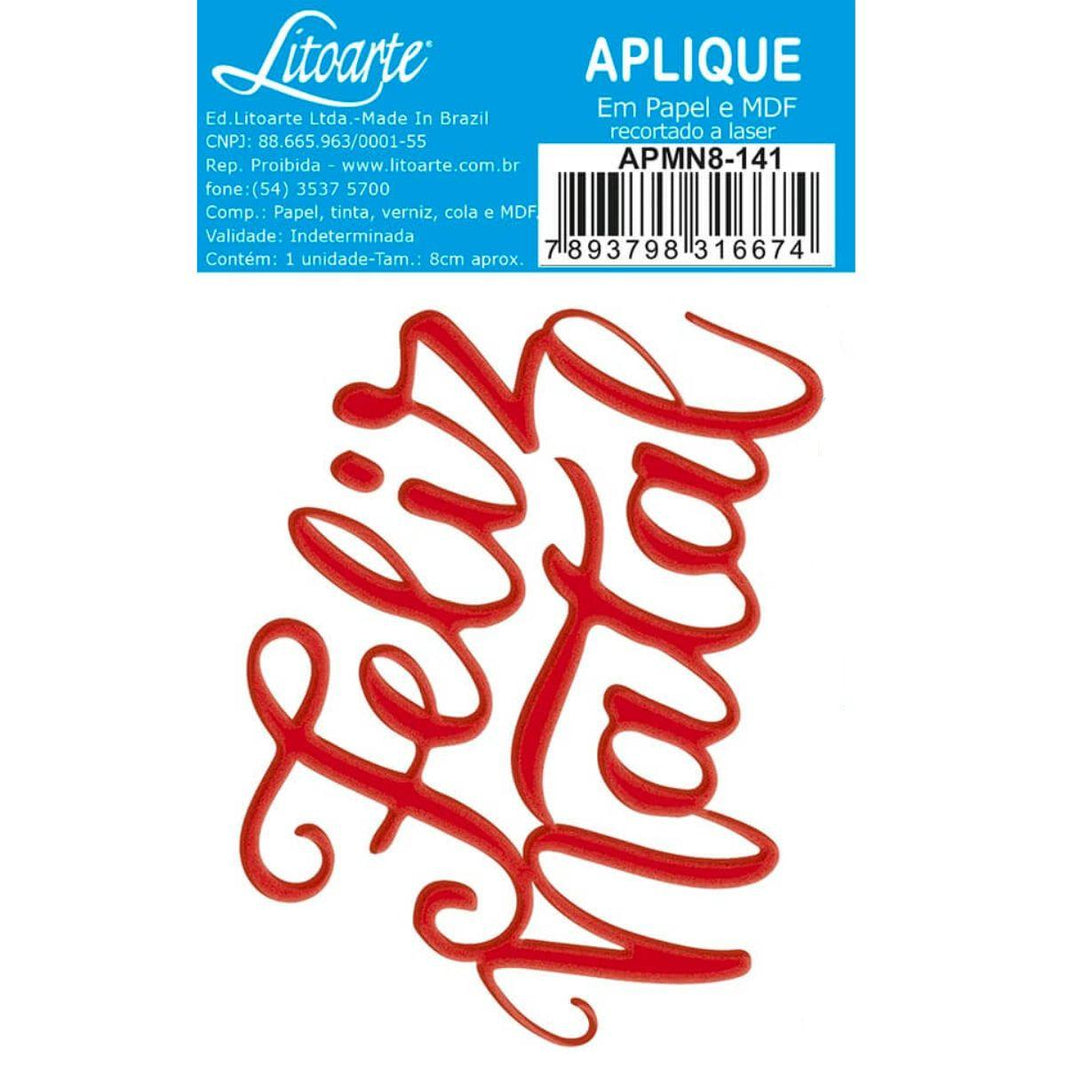 Aplique Litoarte APMN8-141 8cm Natal Feliz Natal Vermelho - Palácio da Arte