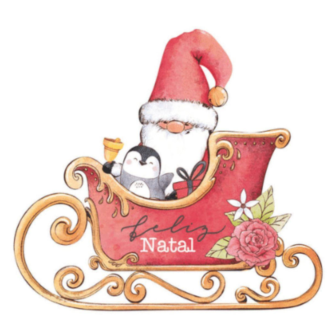 Aplique Litoarte APMN8-163 8cm Natal Trenó Gnomo e Pinguim - Palácio da Arte