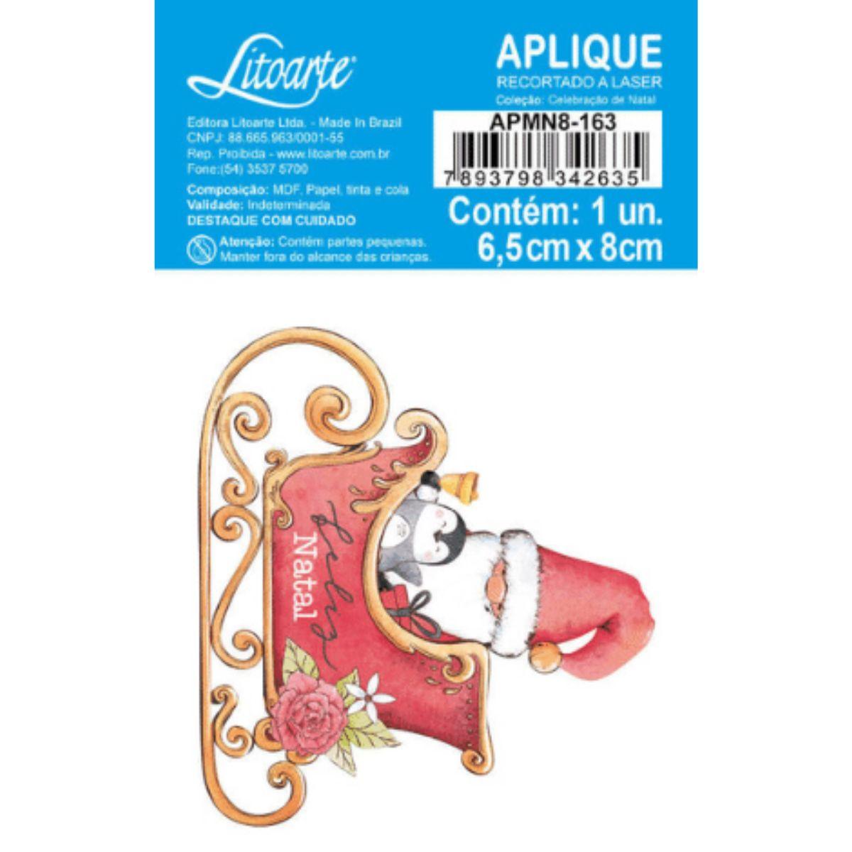 Aplique Litoarte APMN8-163 8cm Natal Trenó Gnomo e Pinguim - Palácio da Arte