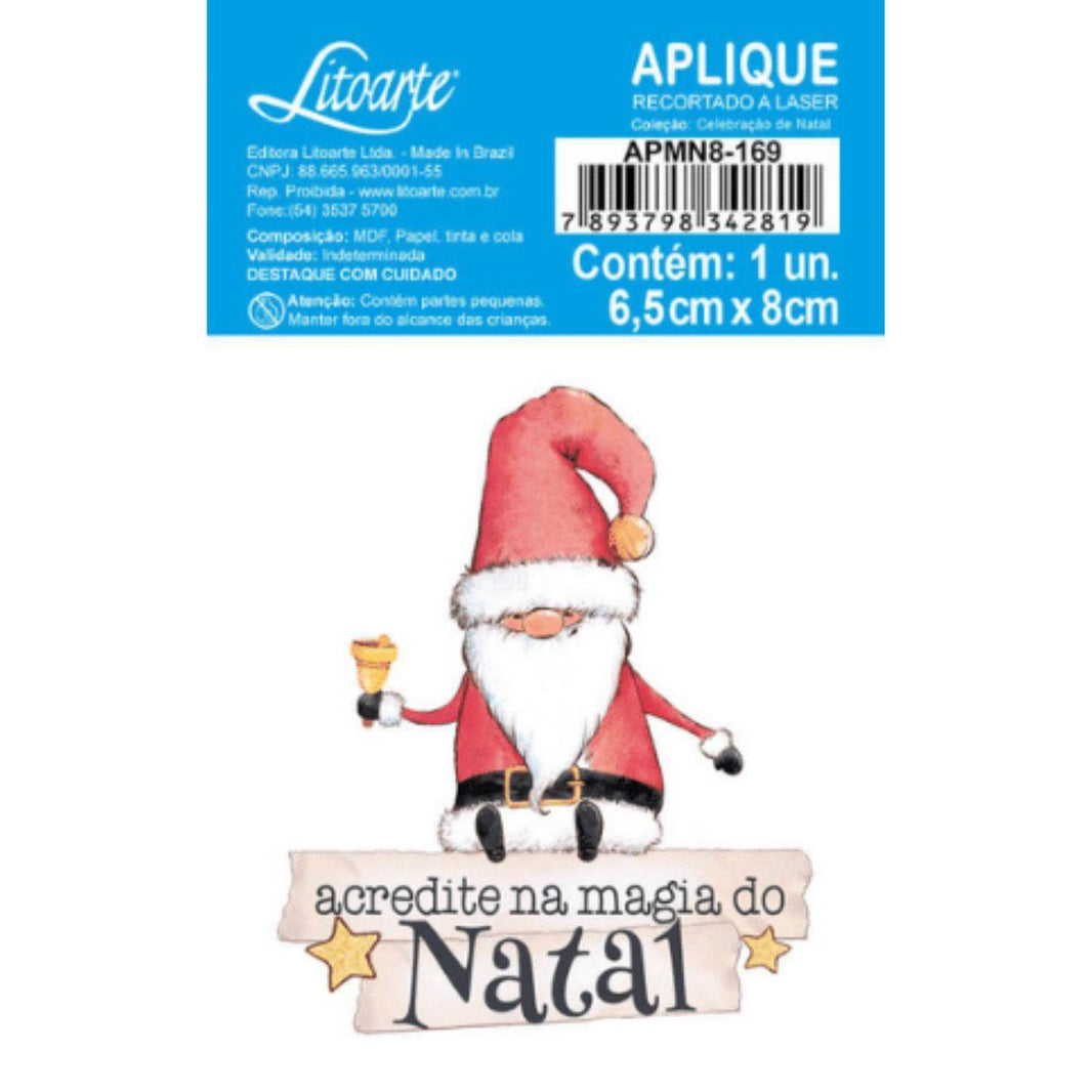 Aplique Litoarte APMN8-169 8cm Natal Gnomo Noel Acredite na Magina do Natal - Palácio da Arte