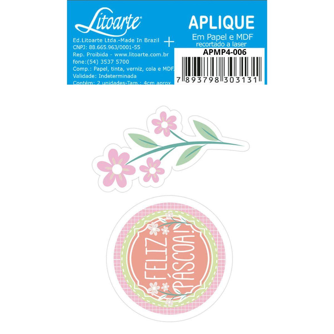 Aplique Litoarte APMP4-006 4cm Tag Feliz Páscoa/Flor 2 peças - Palácio da Arte