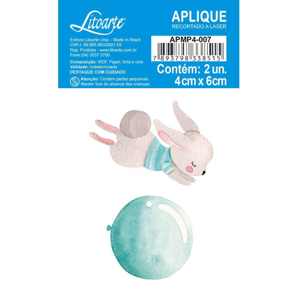 Aplique Litoarte APMP4-007 4cm Coelhinho e Balão 2 peças - Palácio da Arte