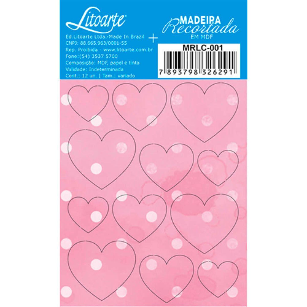 Aplique Litoarte MRLC-001 8,5x7cm Madeira Recortada Colorida Coração Rosa - Palácio da Arte