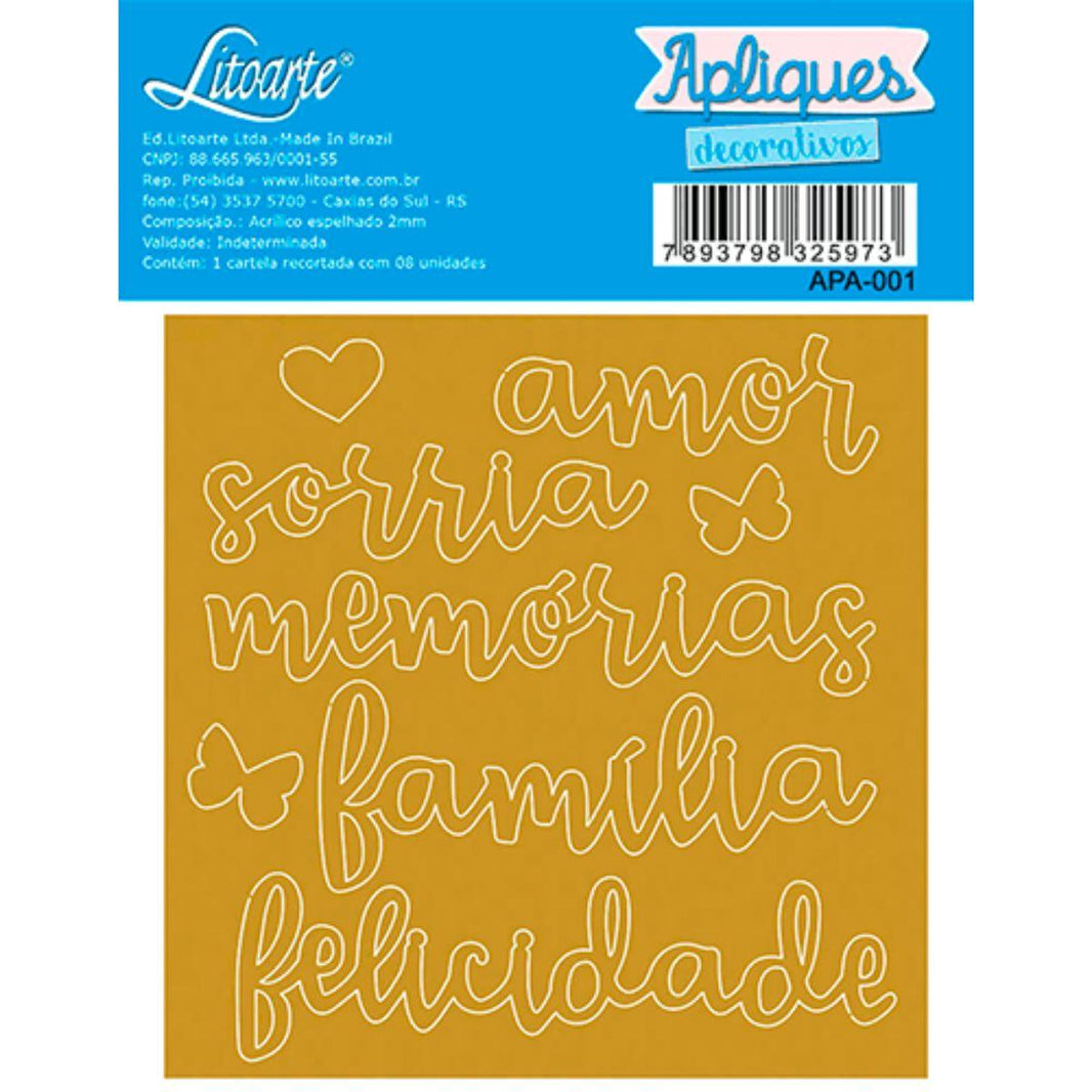 Apliques Acrílico Litoarte APA-001 9x9cm Natal Amor, Sorria, Memorias, Família e Felicidade - Palácio da Arte