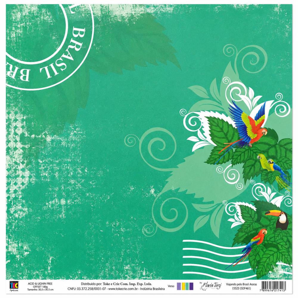 Papel Scrapbook Viajando pelo Brasil Araras SDF461 Toke e Crie by Flavia Terzi
