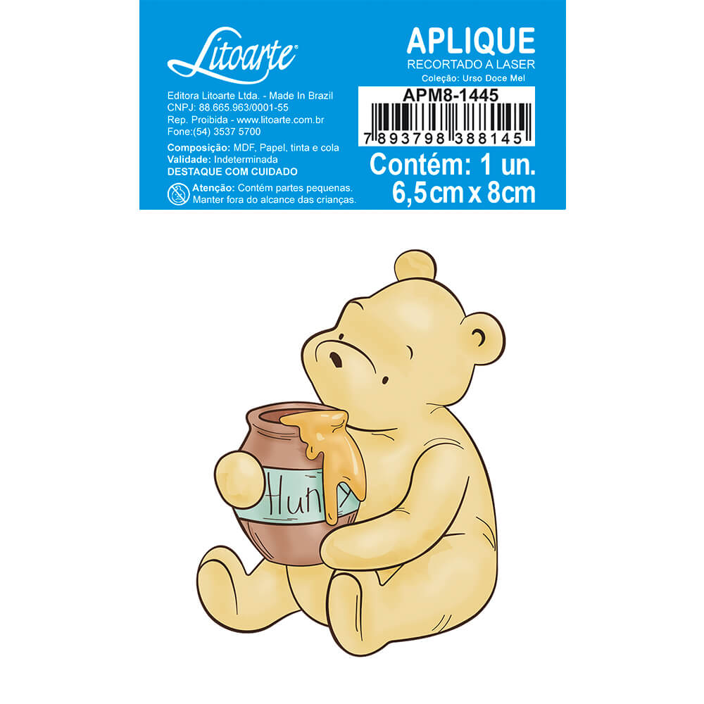 Aplique Litoarte APM8-1445 8cm Urso Doce Mel