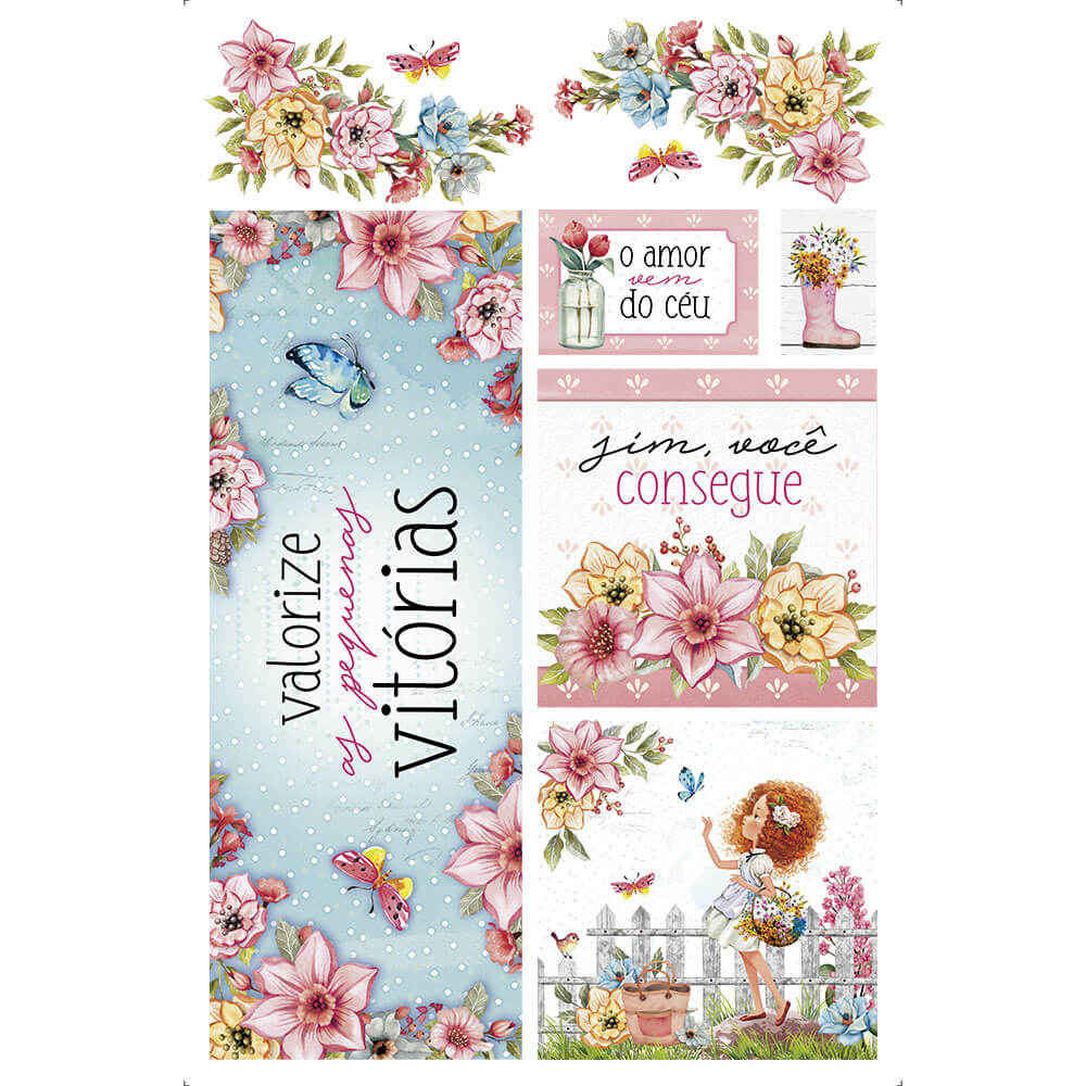 Transfer de Imagem Litoarte 19,5x29,5cm TIB-052 Floral e Menina