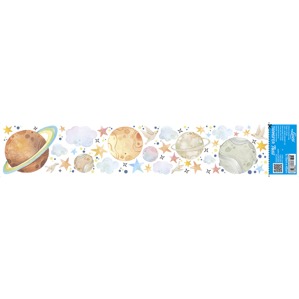 Transfer Têxtil Litoarte 45x9 TTB6-010 Barrado Planetas Estrelas Pequeno Princípe