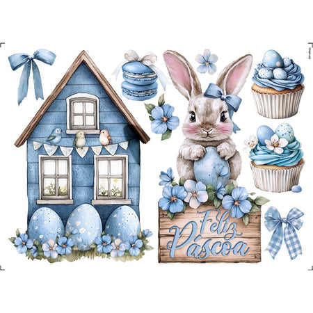 Transfer Têxtil 20x27,5cm TTR6P-002 Páscoa Coelhos Cupcake