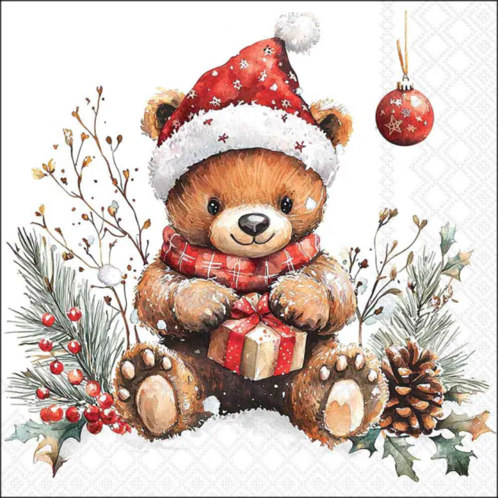 Guardanapo Decoupage Ambiente Teddy's Gift White 33x33 com 2 Unidades