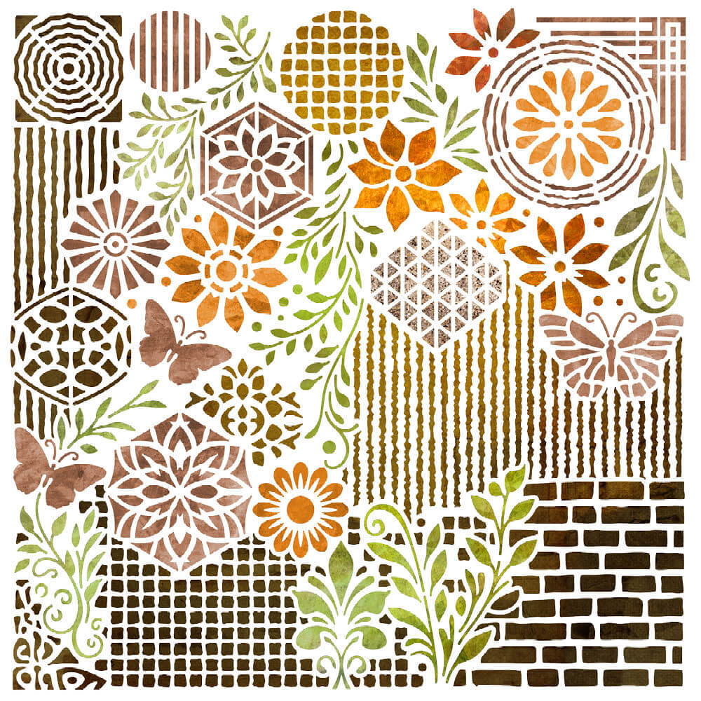 Stencil Litoarte 20x20cm STXX-315 Mix Media Borboleta e Flores