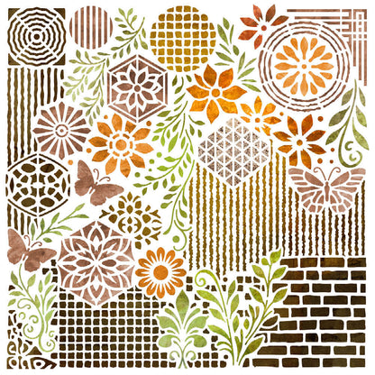 Stencil Litoarte 20x20cm STXX-315 Mix Media Borboleta e Flores