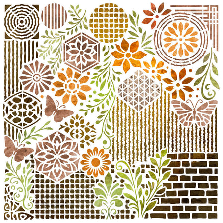 Stencil Litoarte 20x20cm STXX-315 Mix Media Borboleta e Flores