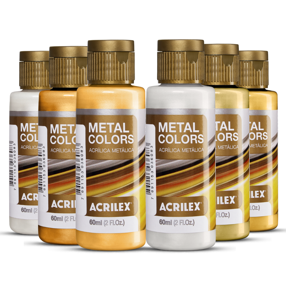 Kit 6 Tintas Acrílica Metálica Acrilex 60ml Metal Colors