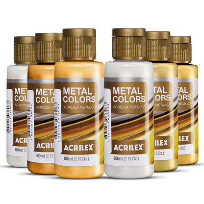 Kit 6 Tintas Acrílica Metálica Acrilex 60ml Metal Colors