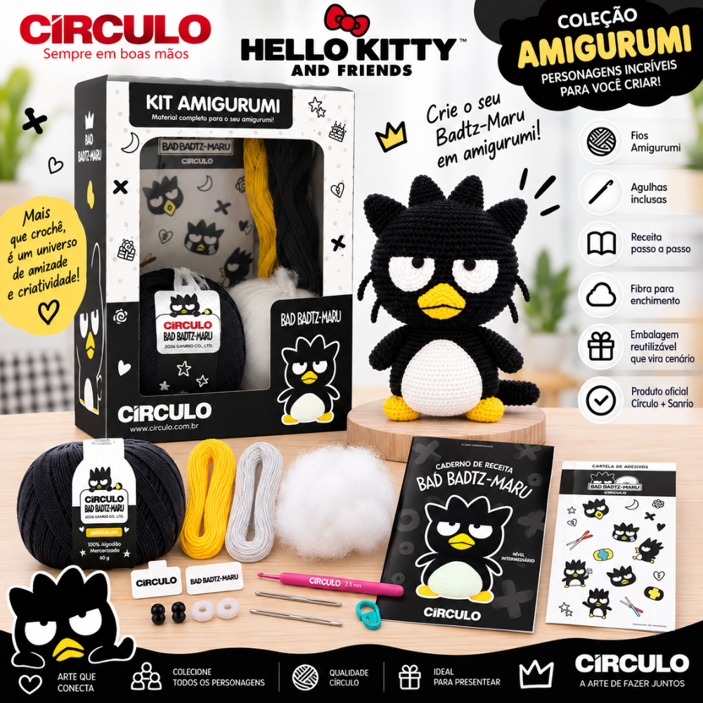 Kit Amigurumi Hello Kitty and Friends Círculo Cor 05 Badtz-Maru