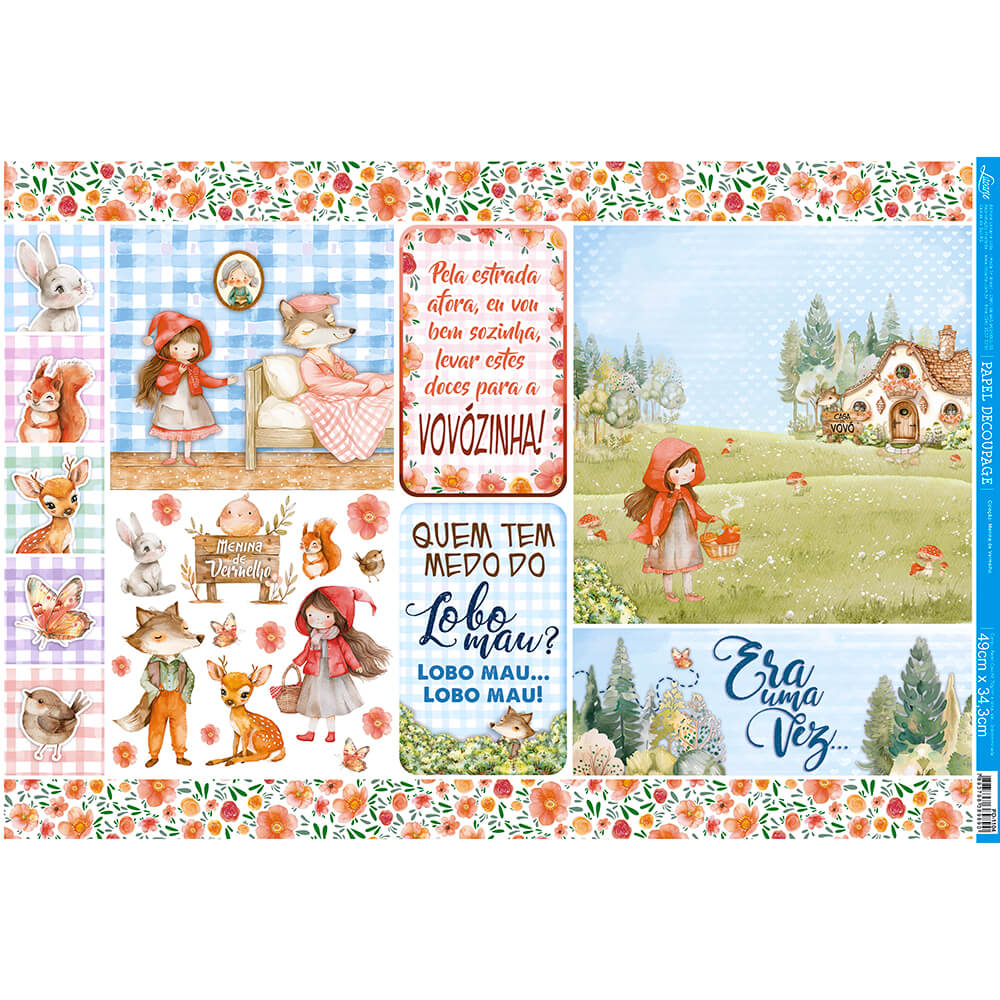 Papel Decoupage Litoarte PD-1104 Menina de Vermelho 49x34cm