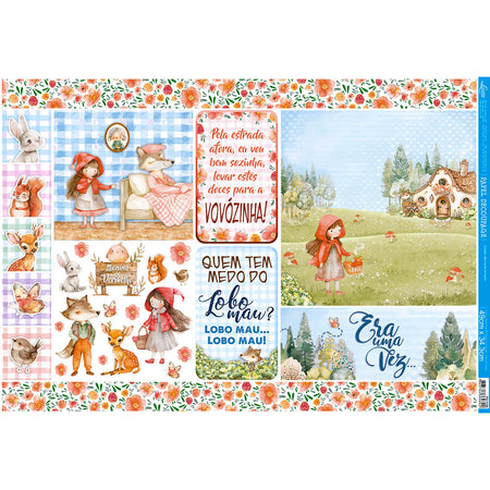 Papel Decoupage Litoarte PD-1104 Menina de Vermelho 49x34cm