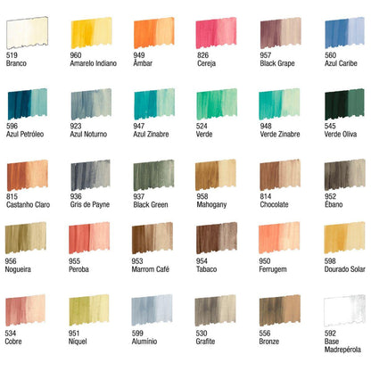 Kit 6 Tintas Betume Colors Acrilex 60ml Tinta Envelhecedora